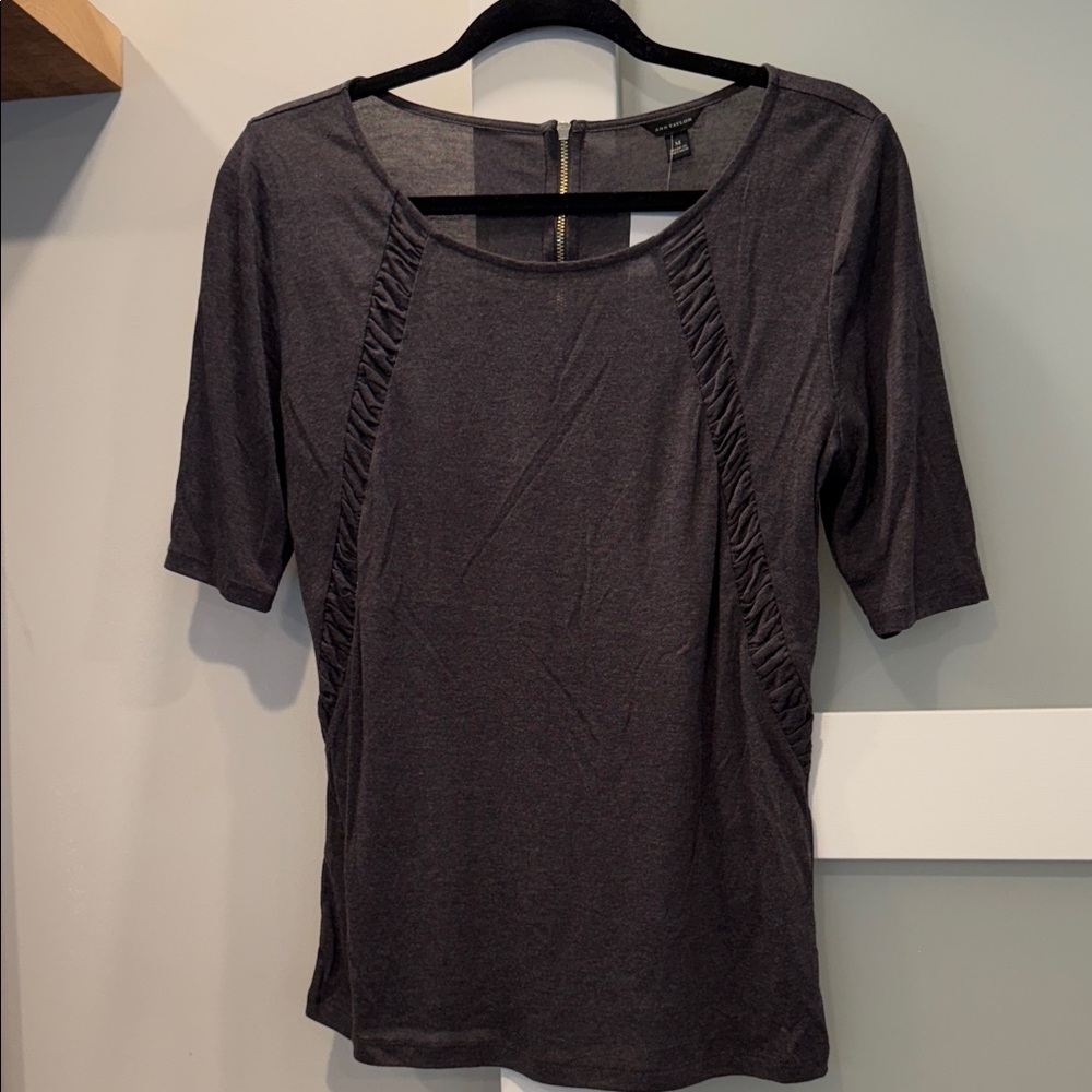 Ann Taylor Charcoal Ruched Blouse